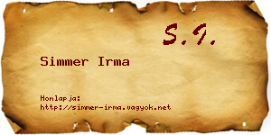 Simmer Irma névjegykártya
